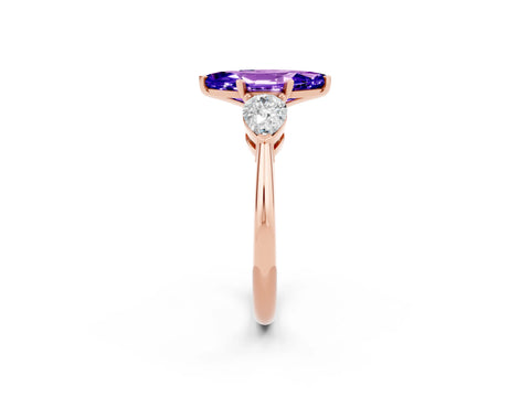 Rose gold Three-Stone Marquise Cut Tanzanite Ring with Pear Side Stones and Four-Prong Setting_2