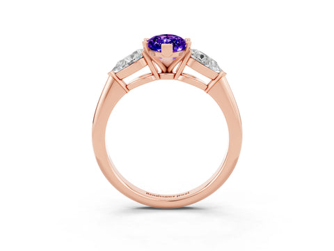 Rose gold Three-Stone Marquise Cut Tanzanite Ring with Pear Side Stones and Four-Prong Setting_3