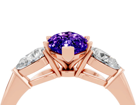 Rose gold Three-Stone Marquise Cut Tanzanite Ring with Pear Side Stones and Four-Prong Setting_4