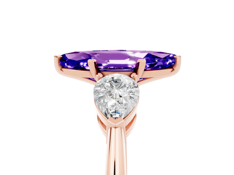 Rose gold Three-Stone Marquise Cut Tanzanite Ring with Pear Side Stones and Four-Prong Setting_5