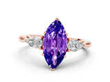 Rose gold Three-Stone Marquise Cut Tanzanite Ring with Pear  Side Stones in Four-Prong Setting_12