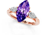 Rose gold Three-Stone Marquise Cut Tanzanite Ring with Pear  Side Stones in Four-Prong Setting_13