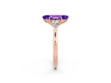 Rose gold Three-Stone Marquise Cut Tanzanite Ring with Pear  Side Stones in Four-Prong Setting_14