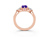 Rose gold Three-Stone Marquise Cut Tanzanite Ring with Pear  Side Stones in Four-Prong Setting_15