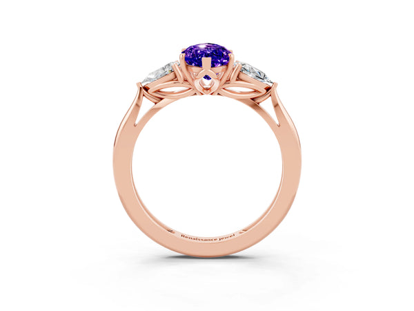 Rose gold Three-Stone Marquise Cut Tanzanite Ring with Pear  Side Stones in Four-Prong Setting