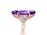 Rose gold Three-Stone Marquise Cut Tanzanite Ring with Pear  Side Stones in Four-Prong Setting_17