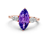 Rose gold Three-Stone Marquise Cut Tanzanite Ring with Pear  Side Stones in Four-Prong Setting_36