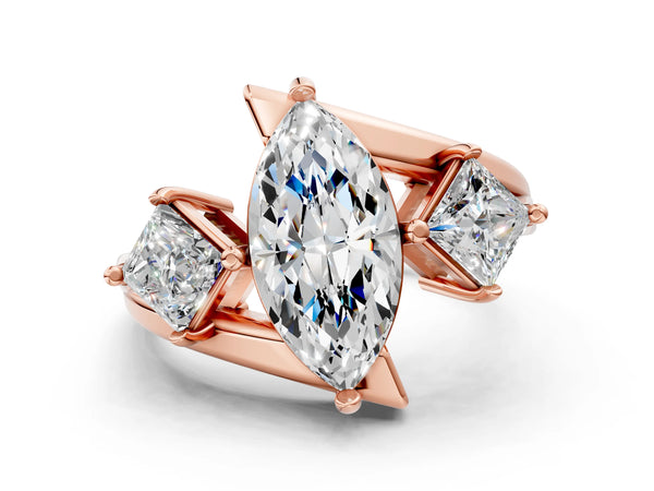 Rose gold Three-Stone Marquise Cut Tension Band Ring with Four-Prong Setting