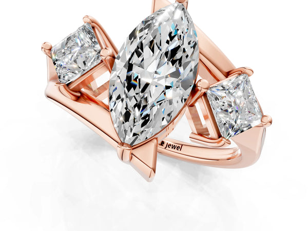 Rose gold Three-Stone Marquise Cut Tension Band Ring with Four-Prong Setting