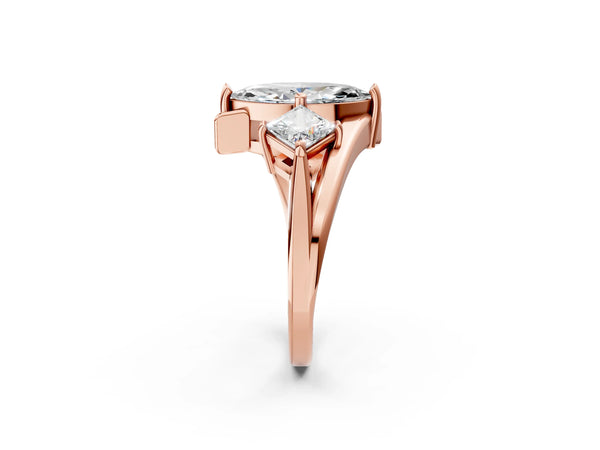 Rose gold Three-Stone Marquise Cut Tension Band Ring with Four-Prong Setting