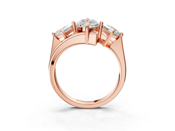 Rose gold Three-Stone Marquise Cut Tension Band Ring with Four-Prong Setting