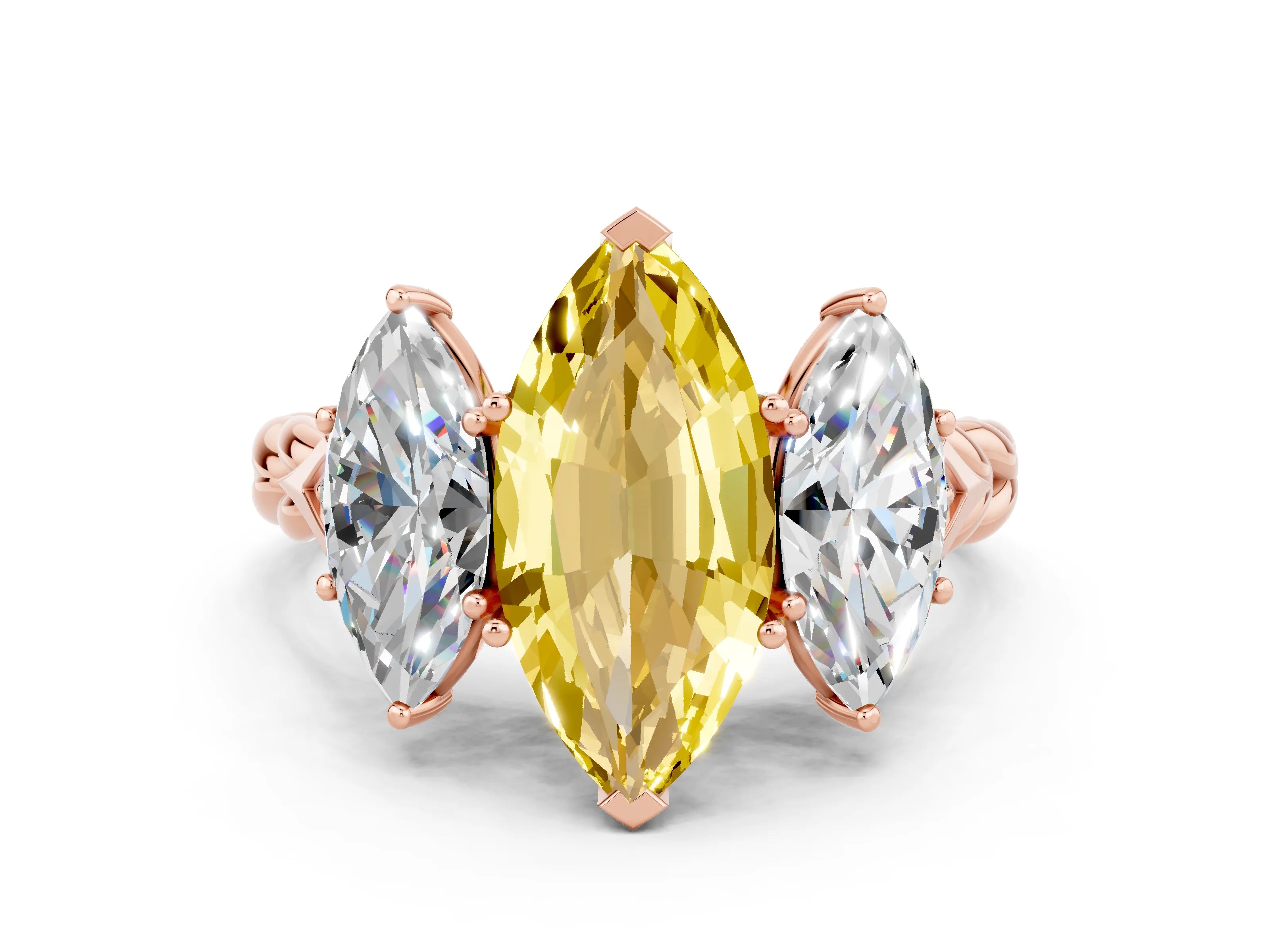 Rose gold Three-Stone Marquise Cut Yellow Sapphire Braided Band Ring with Four-Prong Setting_36