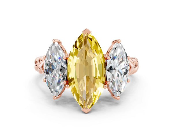 Rose gold Three-Stone Marquise Cut Yellow Sapphire Braided Band Ring with Four-Prong Setting