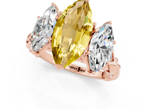 Rose gold Three-Stone Marquise Cut Yellow Sapphire Braided Band Ring with Four-Prong Setting_37