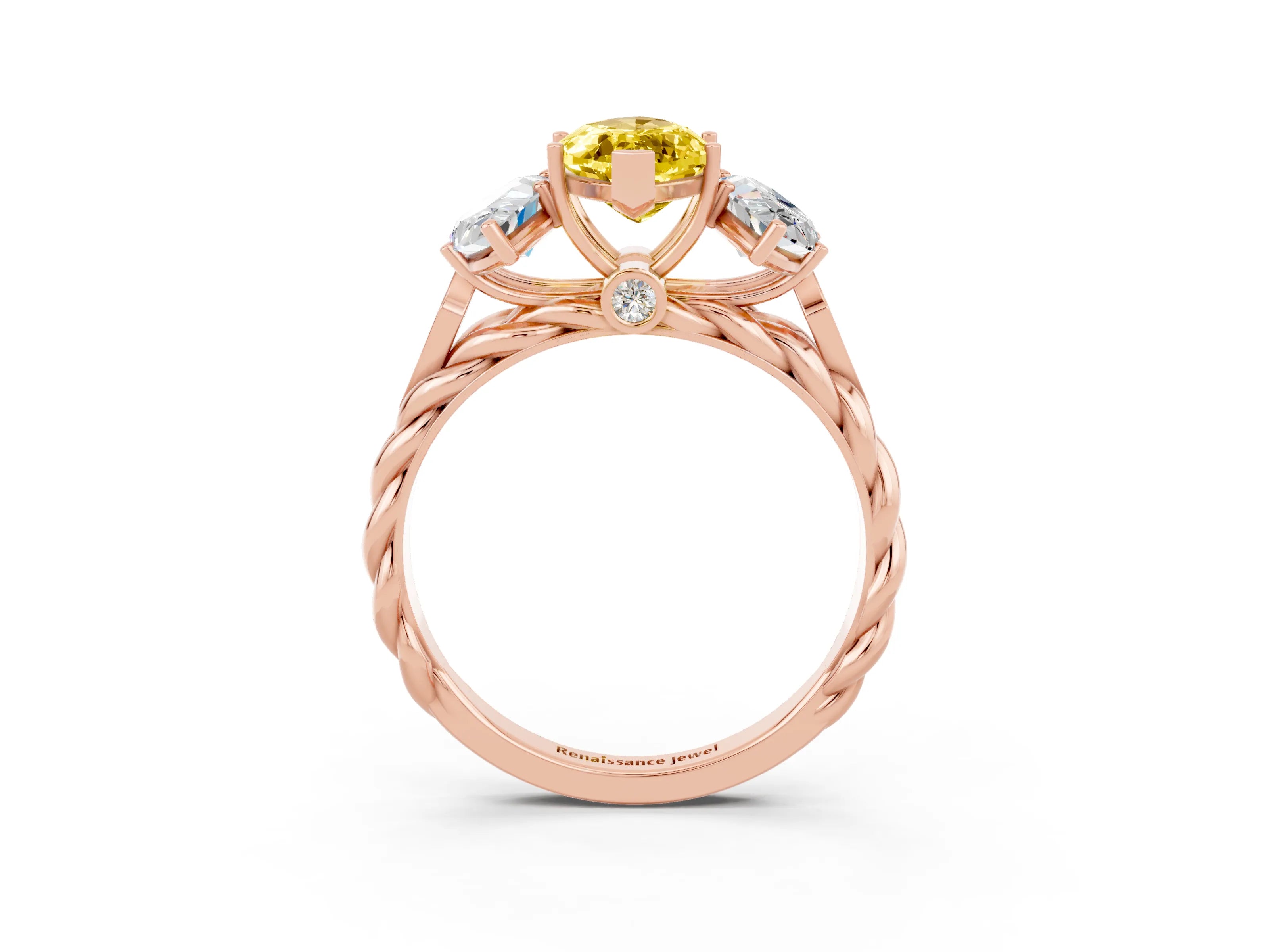 Rose gold Three-Stone Marquise Cut Yellow Sapphire Braided Band Ring with Four-Prong Setting_39
