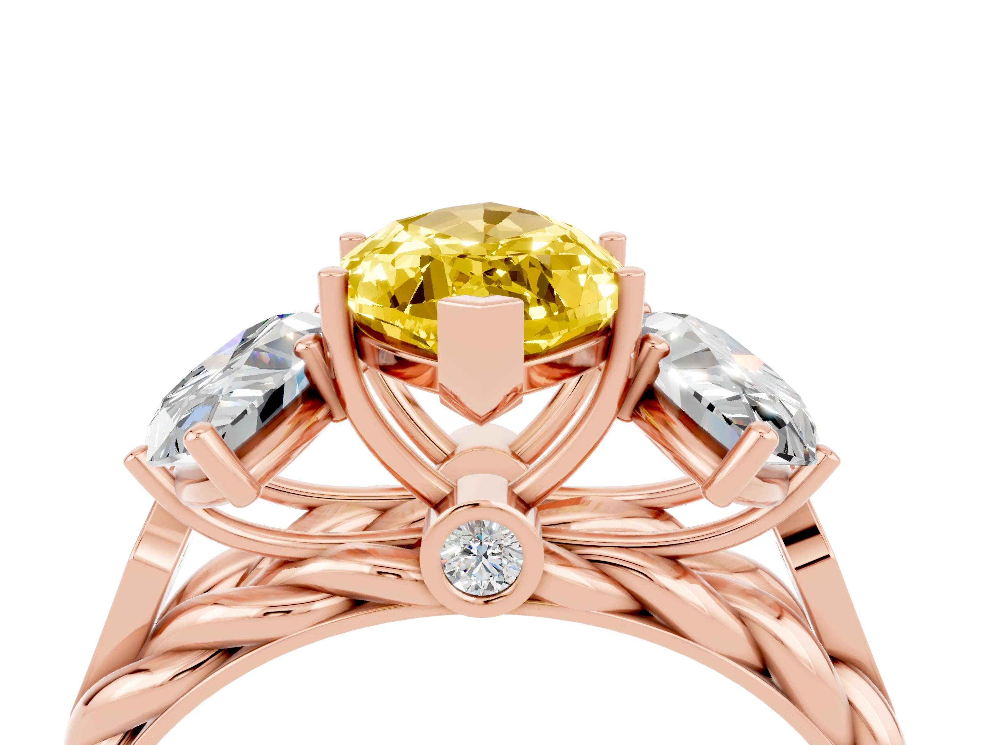 Rose gold Three-Stone Marquise Cut Yellow Sapphire Braided Band Ring with Four-Prong Setting_40