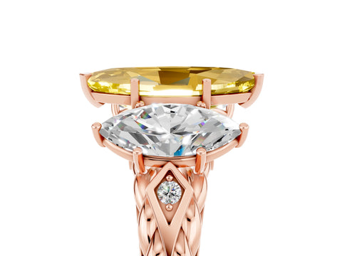 Rose gold Three-Stone Marquise Cut Yellow Sapphire Braided Band Ring with Four-Prong Setting_41