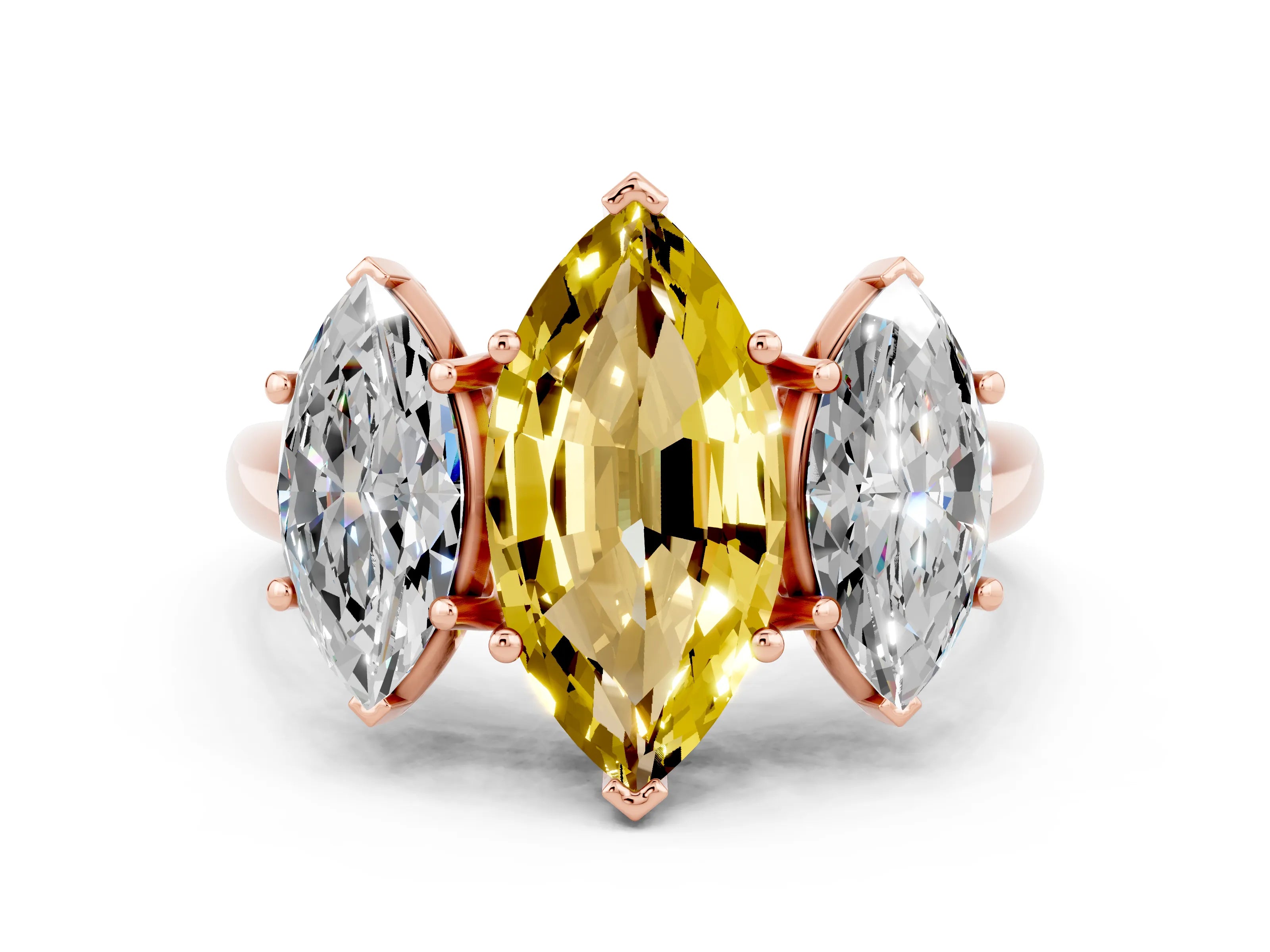 Rose gold Three-Stone Marquise Cut Yellow Sapphire Engagement Ring with Prong Setting