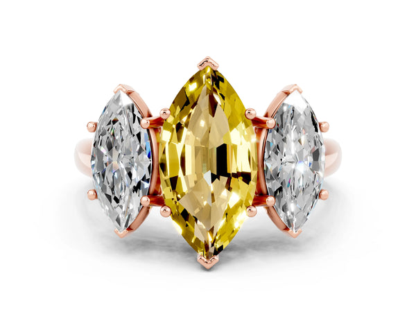 Rose gold Three-Stone Marquise Cut Yellow Sapphire Engagement Ring with Prong Setting