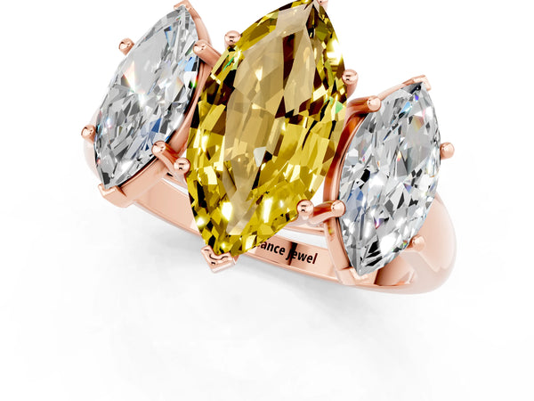 Rose gold Three-Stone Marquise Cut Yellow Sapphire Engagement Ring with Prong Setting