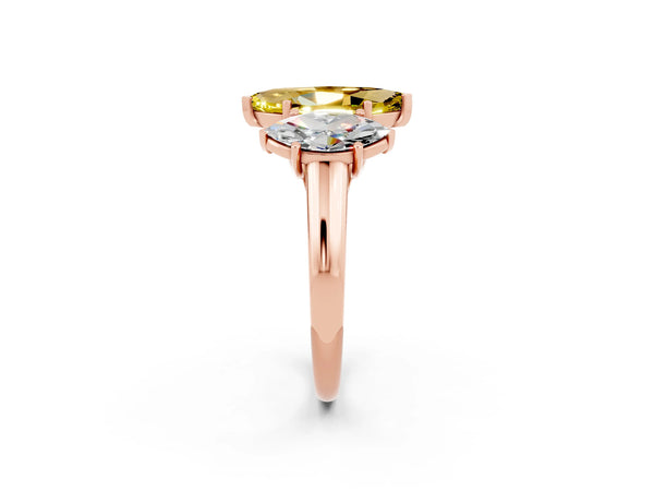 Rose gold Three-Stone Marquise Cut Yellow Sapphire Engagement Ring with Prong Setting