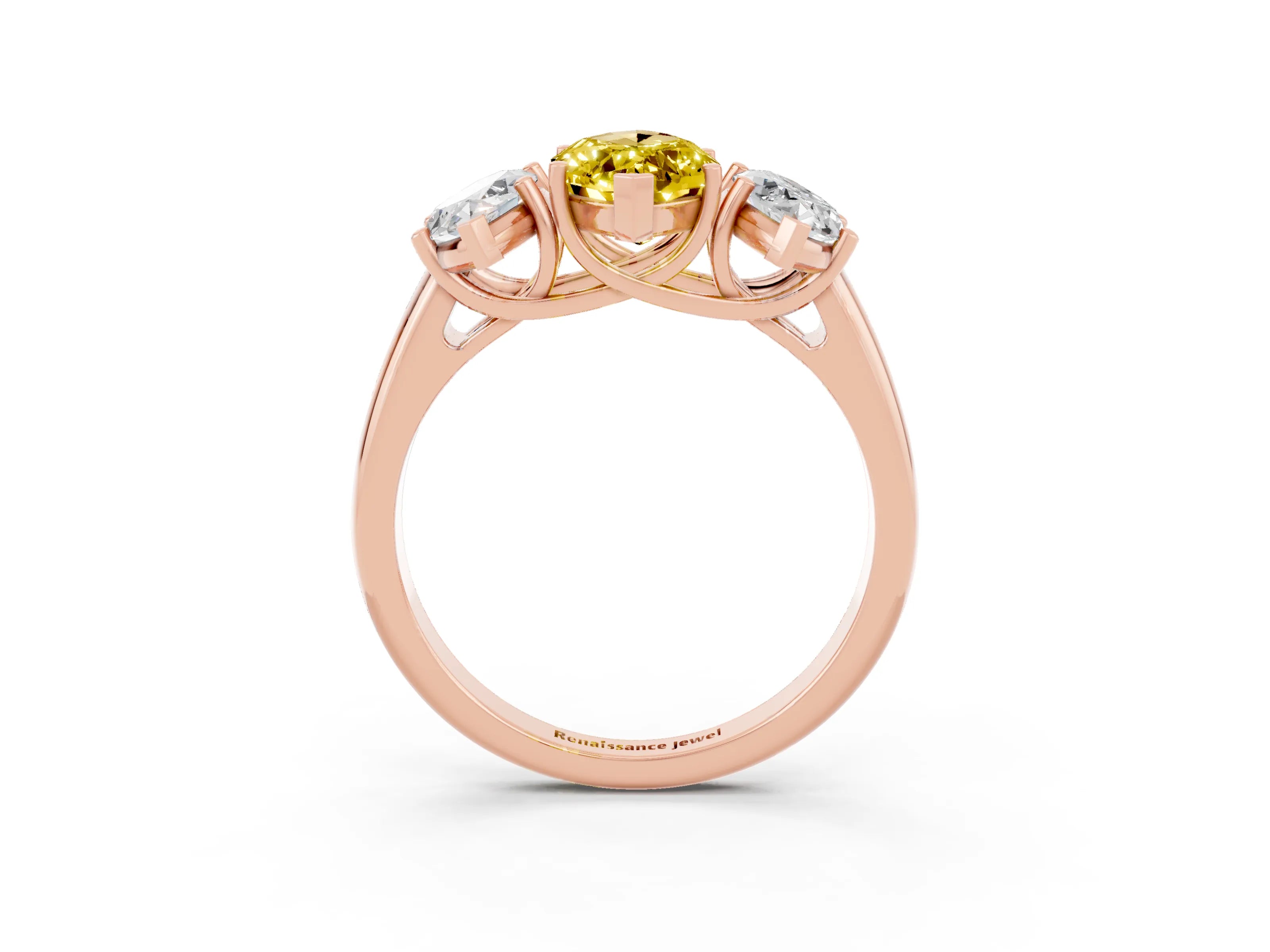 Rose gold Three-Stone Marquise Cut Yellow Sapphire Engagement Ring with Prong Setting_3
