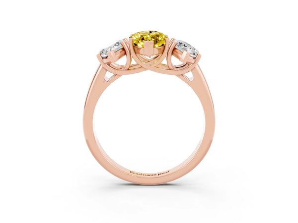 Rose gold Three-Stone Marquise Cut Yellow Sapphire Engagement Ring with Prong Setting