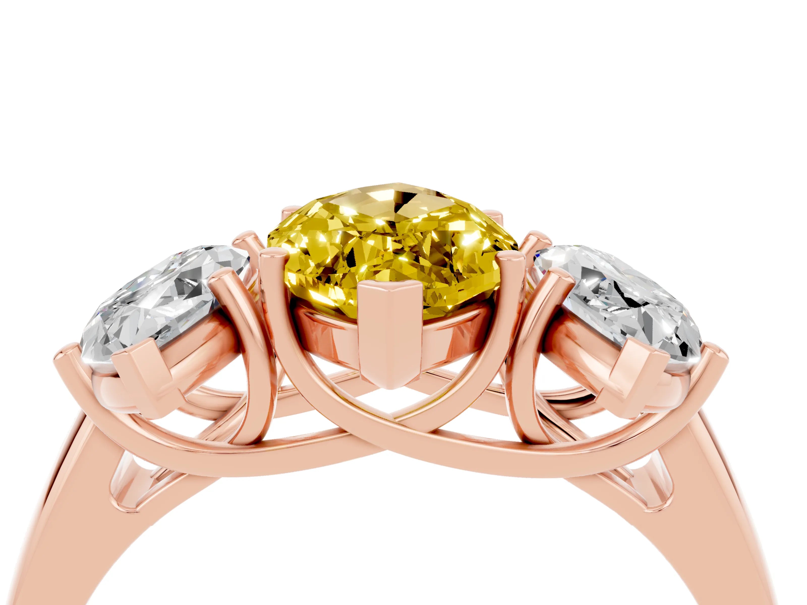 Rose gold Three-Stone Marquise Cut Yellow Sapphire Engagement Ring with Prong Setting_4