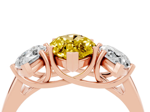 Rose gold Three-Stone Marquise Cut Yellow Sapphire Engagement Ring with Prong Setting_4