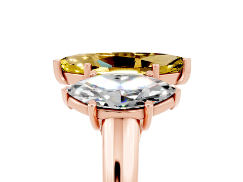 Rose gold Three-Stone Marquise Cut Yellow Sapphire Engagement Ring with Prong Setting_5