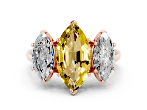 Rose gold Three-Stone Marquise Cut Yellow Sapphire Engagement Ring with Prong Setting