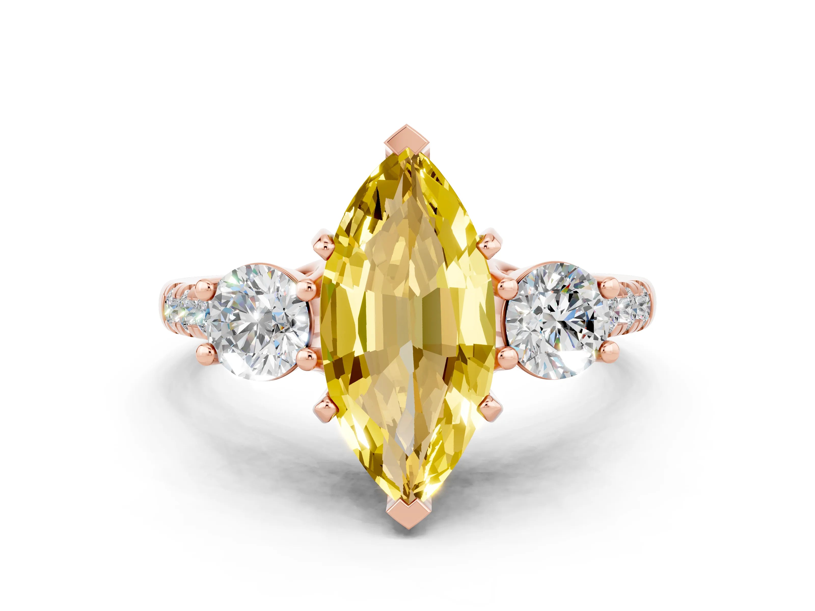 Rose gold Three-Stone Marquise Cut Yellow Sapphire Pavé Band with Four-Prong Setting_24