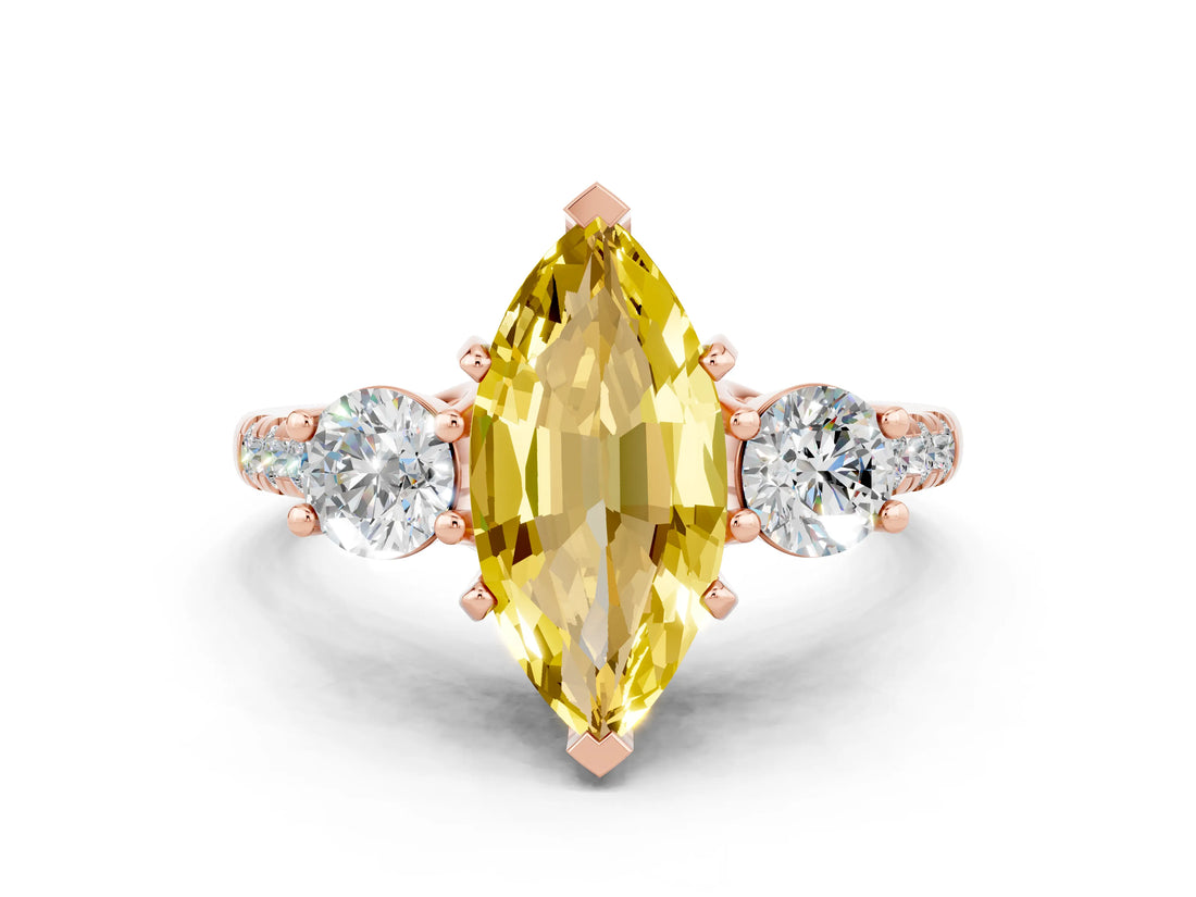 Rose gold Three-Stone Marquise Cut Yellow Sapphire Pavé Band with Four-Prong Setting_24