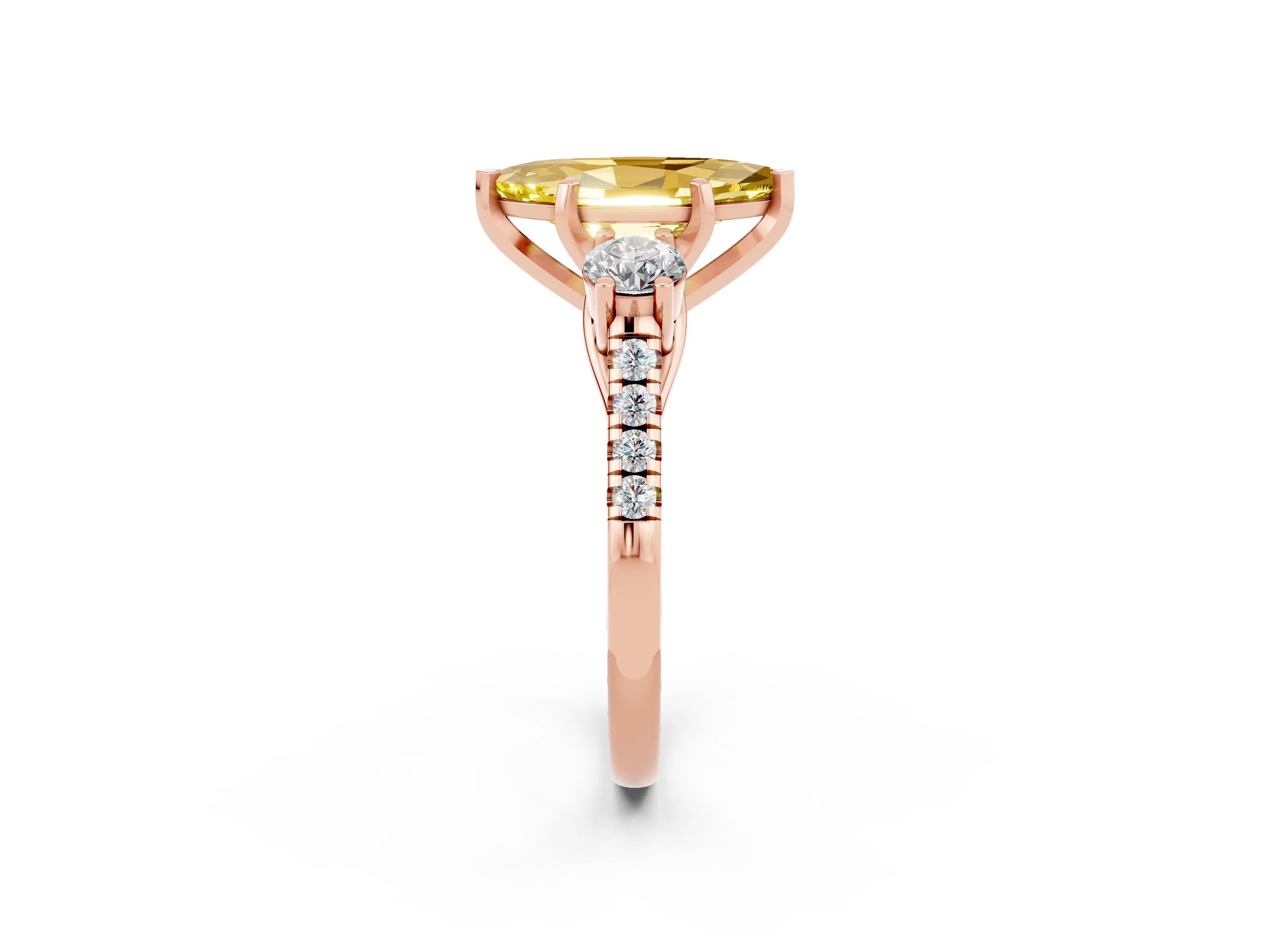 Rose gold Three-Stone Marquise Cut Yellow Sapphire Pavé Band with Four-Prong Setting_26