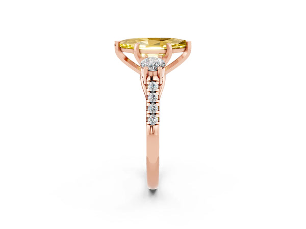 Rose gold Three-Stone Marquise Cut Yellow Sapphire Pavé Band with Four-Prong Setting