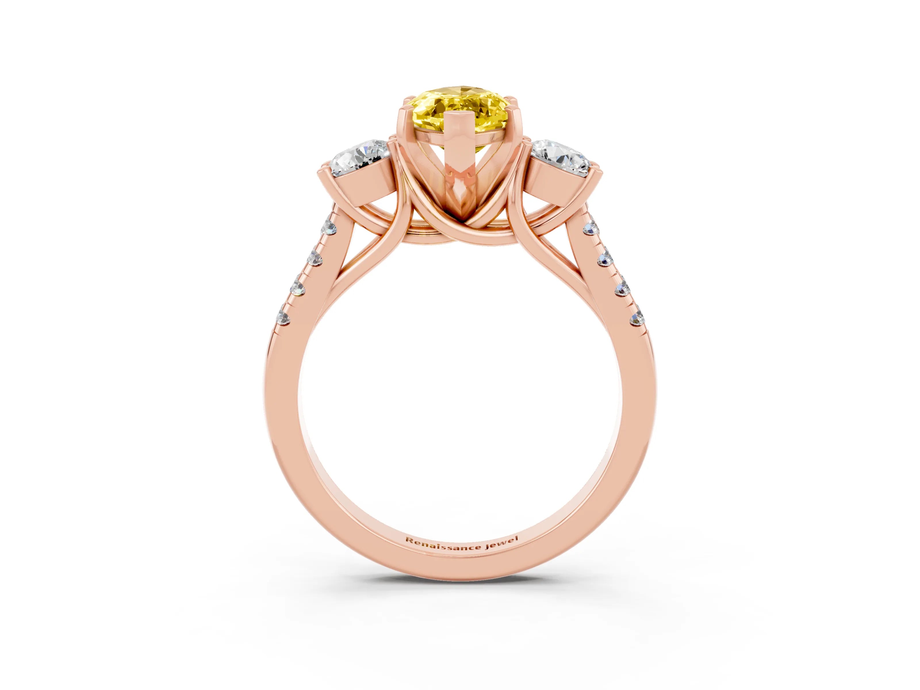 Rose gold Three-Stone Marquise Cut Yellow Sapphire Pavé Band with Four-Prong Setting_27
