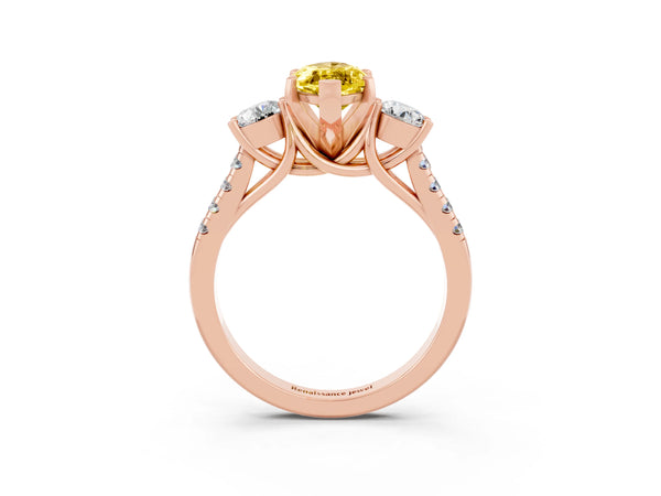 Rose gold Three-Stone Marquise Cut Yellow Sapphire Pavé Band with Four-Prong Setting