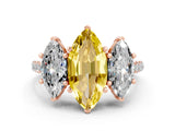 Rose gold Three-Stone Marquise Cut Yellow Sapphire Ring with Pavé Band and Prong Setting_36