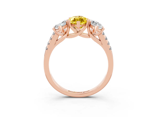 Rose gold Three-Stone Marquise Cut Yellow Sapphire Ring with Round  Pavé Band and Prong Setting