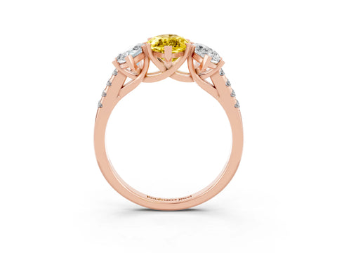 Rose gold Three-Stone Marquise Cut Yellow Sapphire Ring with Pavé Band and Prong Setting_39