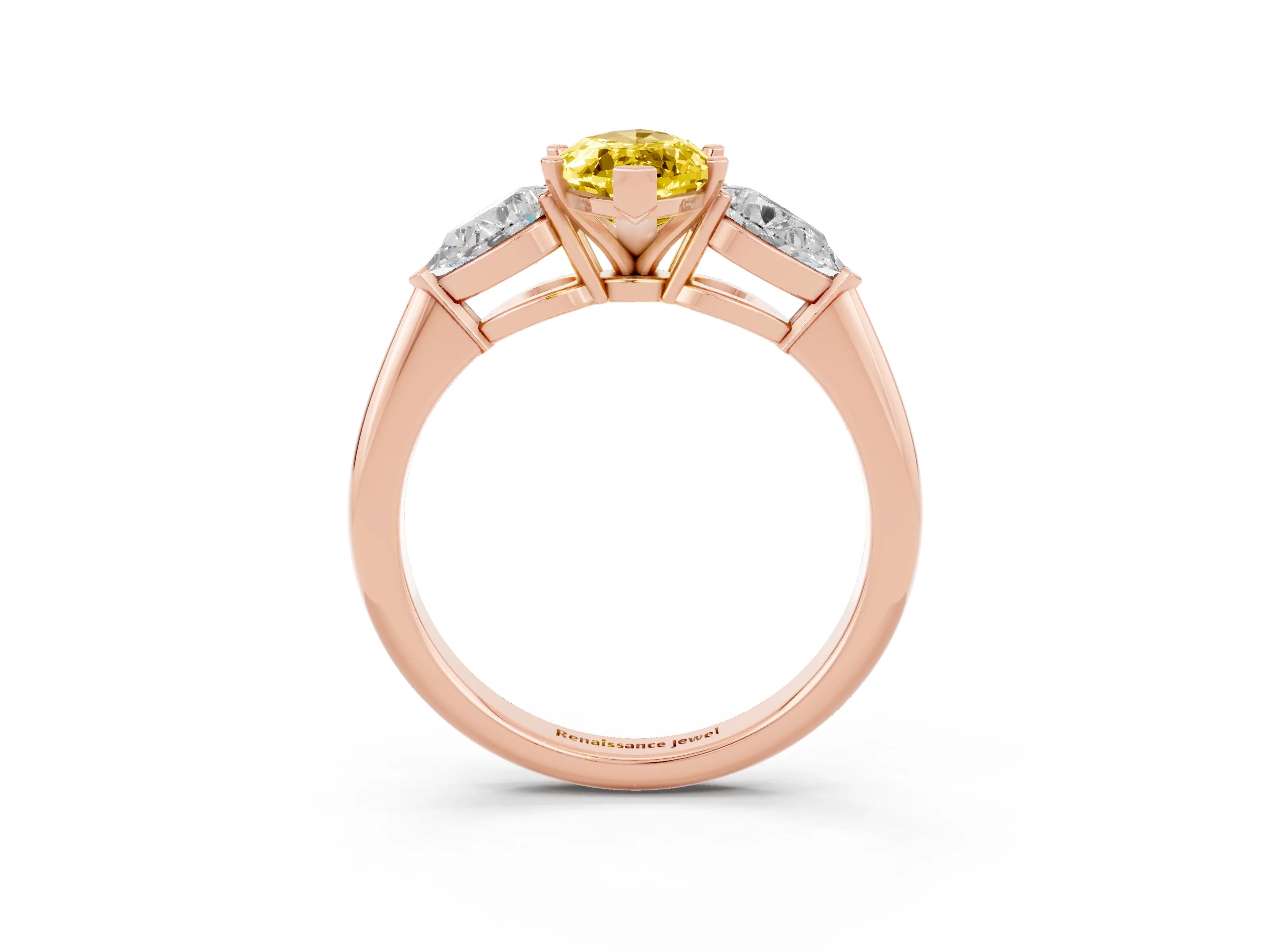 Rose gold Three-Stone Marquise Cut Yellow Sapphire Ring with Pear Side Stones and Four-Prong Setting_27