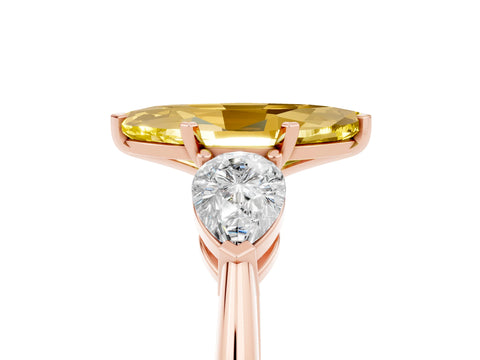 Rose gold Three-Stone Marquise Cut Yellow Sapphire Ring with Pear Side Stones and Four-Prong Setting_29