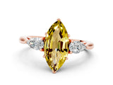 Rose gold Three-Stone Marquise Cut Yellow Sapphire Ring with Pear  Side Stones in Four-Prong Setting_12