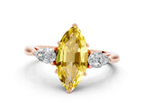 Rose gold Three-Stone Marquise Cut Yellow Sapphire Ring with Pear  Side Stones in Four-Prong Setting_36