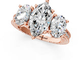 Rose gold Three-Stone Marquise Diamond Milgrain Pave Band with Prong Setting 1