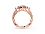 Rose gold Three-Stone Marquise Diamond Milgrain Pave Band with Prong Setting 3