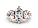 Rose gold Three-Stone Marquise Diamond Milgrain Pave Band with Prong Setting