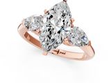 Rose gold Three-Stone Marquise Diamond Ring with Pear Side Stones in Four-Prong Setting_64
