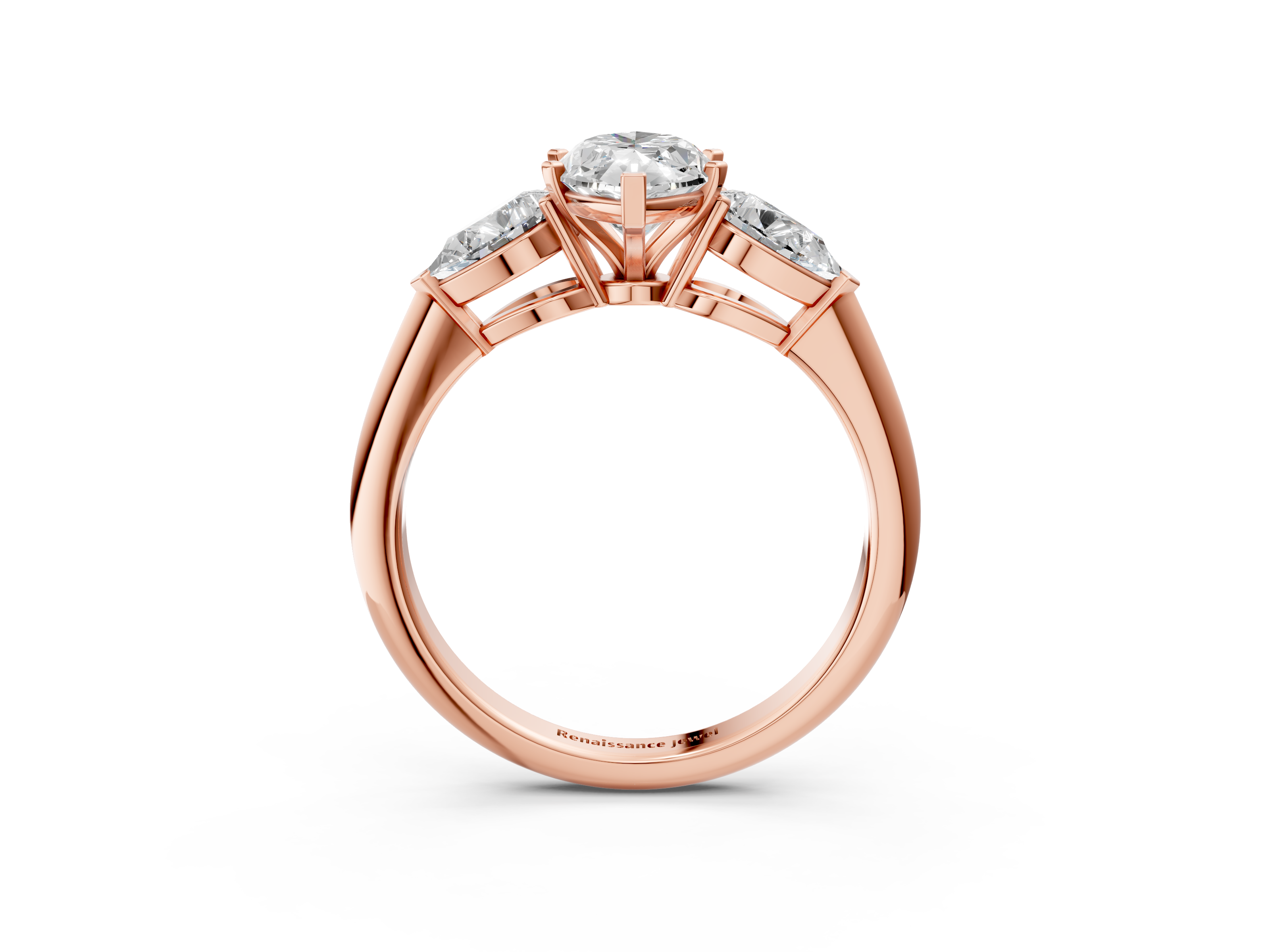 Rose gold Three-Stone Marquise Diamond Ring with Pear Side Stones in Four-Prong Setting_66