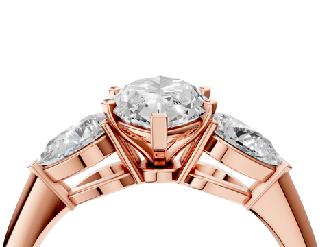 Rose gold Three-Stone Marquise Diamond Ring with Pear Side Stones in Four-Prong Setting_67